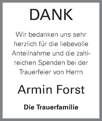 Traueranzeige von Armin Forst von OÖNachrichten