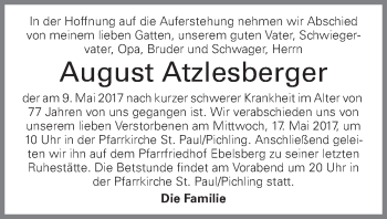 Traueranzeige von August Atzlesberger von OÖNachrichten