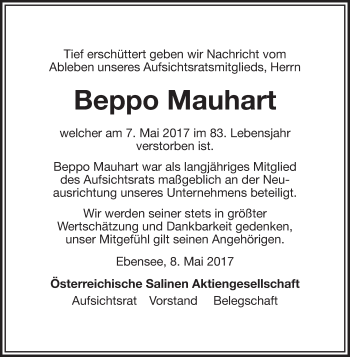 Traueranzeige von Beppo Mauhart von OÖNachrichten