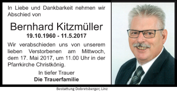 Traueranzeige von Bernhard Kitzmüller von OÖNachrichten