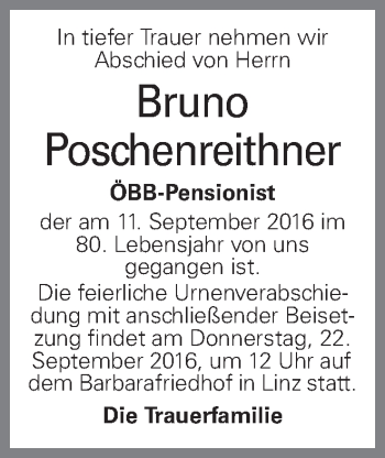 Traueranzeige von Bruno Poschenreithner von OÖNachrichten