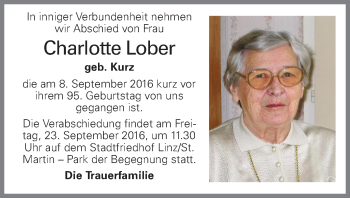 Traueranzeige von Charlotte Lober von OÖNachrichten