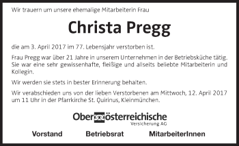 Traueranzeige von Christa Pregg von OÖNachrichten