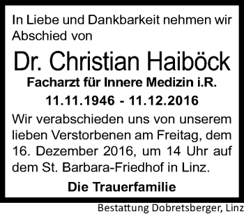Traueranzeige von Christian Haiböck von OÖNachrichten