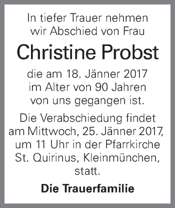 Traueranzeige von Christine Probst von OÖNachrichten