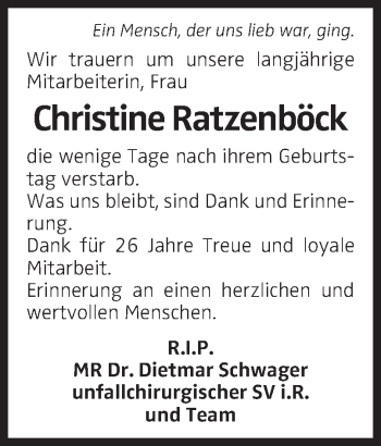 Traueranzeige von Christine Ratzenböck von OÖNachrichten