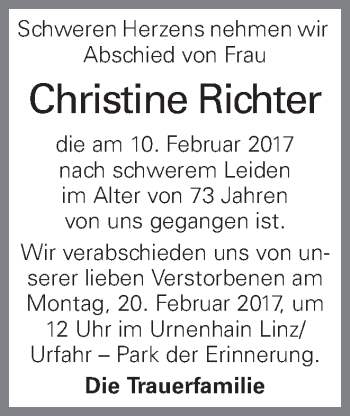 Traueranzeige von Christine Richter von OÖNachrichten