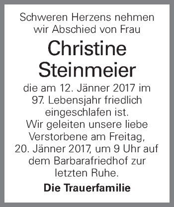 Traueranzeige von Christine Steinmeier von OÖNachrichten