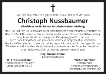 Traueranzeige von Christoph Nussbaumer von OÖNachrichten