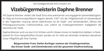 Traueranzeige von Daphne Brenner von OÖNachrichten