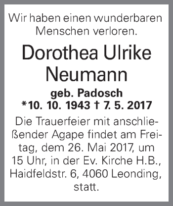 Traueranzeige von Dorothea Ulrike Neumann von OÖNachrichten