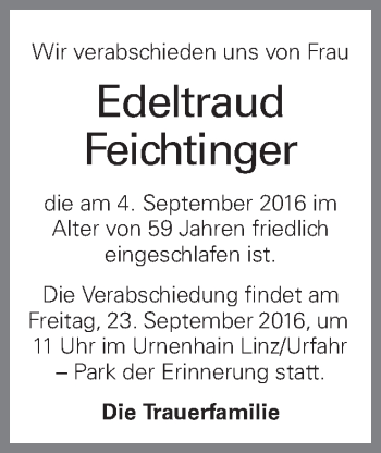 Traueranzeige von Edeltraud Feichtinger von OÖNachrichten