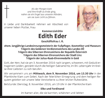 Traueranzeige von Edith Eder von OÖNachrichten