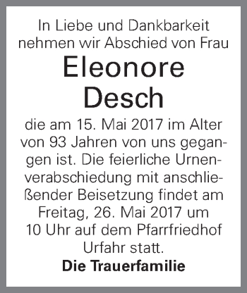 Traueranzeige von Eleonore Desch von OÖNachrichten