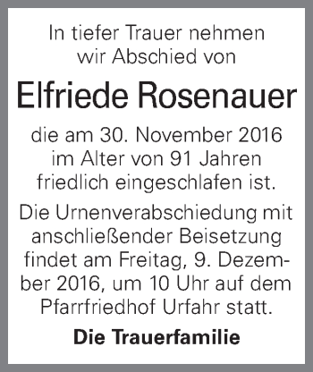 Traueranzeige von Elfriede Rosenauer von OÖNachrichten