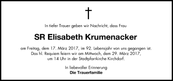 Traueranzeige von Elisabeth Krumenacker von OÖNachrichten