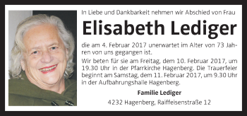 Traueranzeige von Elisabeth Lediger von OÖNachrichten