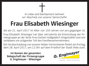 Traueranzeige von Elisabeth Wiesinger von OÖNachrichten