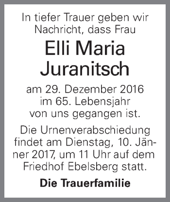 Traueranzeige von Elli Maria Juranitsch von OÖNachrichten