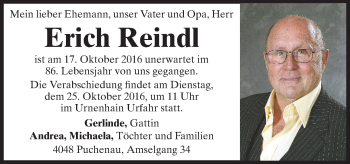 Traueranzeige von Erich Reindl von OÖNachrichten