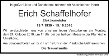 Traueranzeige von Erich Schaffelhofer von OÖNachrichten
