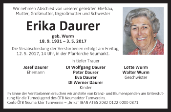 Traueranzeige von Erika Daurer von OÖNachrichten