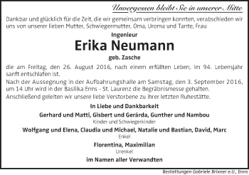 Traueranzeige von Erika Neumann von OÖNachrichten