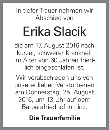 Traueranzeige von Erika Slacik von OÖNachrichten
