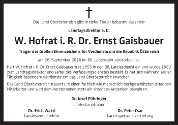 Traueranzeige von Ernst Gaisbauer von OÖNachrichten