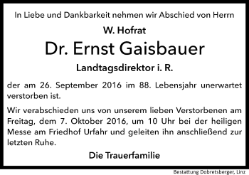 Traueranzeige von Ernst Gaisbauer von OÖNachrichten