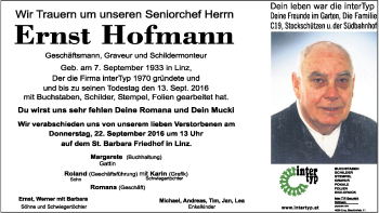 Traueranzeige von Ernst Hofmann von OÖNachrichten