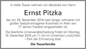 Traueranzeige von Ernst Pitzka von OÖNachrichten