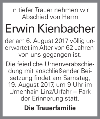 Traueranzeige von Erwin Kienbacher von OÖNachrichten