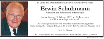 Traueranzeige von Erwin Schuhmann von OÖNachrichten