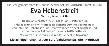 Traueranzeige von Eva Hebenstreit von OÖNachrichten