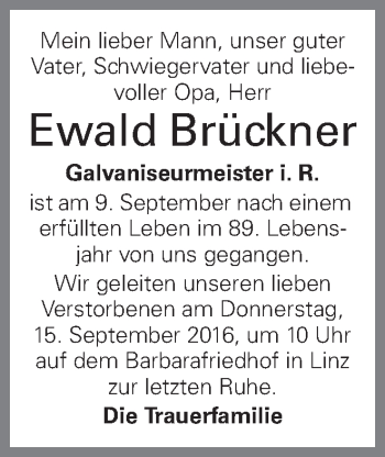 Traueranzeige von Ewald Brückner von OÖNachrichten