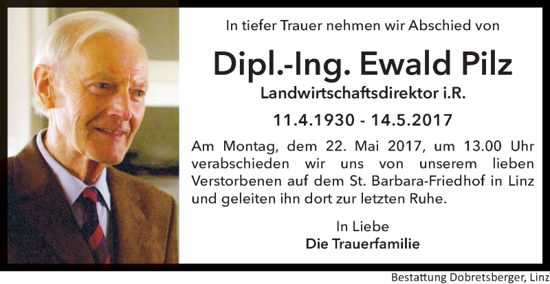  Traueranzeige für Ewald Pilz vom 18.05.2017 aus OÖNachrichten