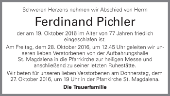 Traueranzeige von Ferdinand Pichler von OÖNachrichten