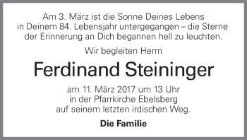 Traueranzeige von Ferdinand Steininger von OÖNachrichten