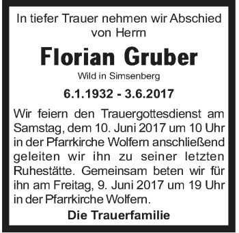 Traueranzeige von Florian Gruber von OÖNachrichten