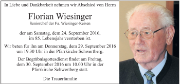 Traueranzeige von Florian Wiesinger von OÖNachrichten