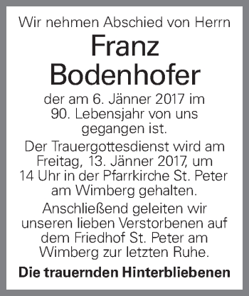 Traueranzeige von Franz Bodenhofer von OÖNachrichten