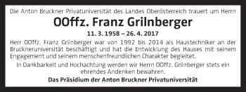 Traueranzeige von Franz Grilnberger von OÖNachrichten