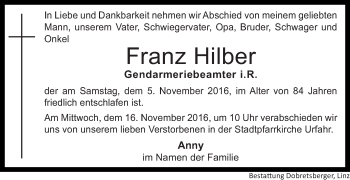 Traueranzeige von Franz Hilber von OÖNachrichten