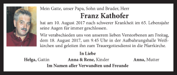 Traueranzeige von Franz Kathofer von OÖNachrichten