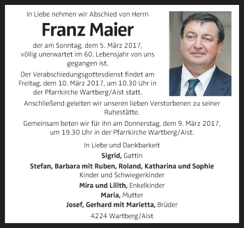Traueranzeige von Franz Maier von OÖNachrichten