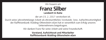 Traueranzeige von Franz Silber von OÖNachrichten