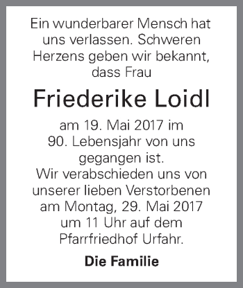 Traueranzeige von Friederike Loidl von OÖNachrichten