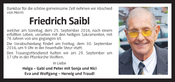 Traueranzeige von Friedrich Saibl von OÖNachrichten