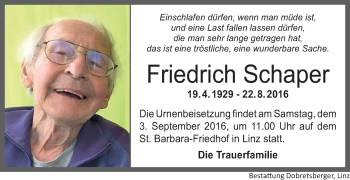 Traueranzeige von Friedrich Schaper von OÖNachrichten